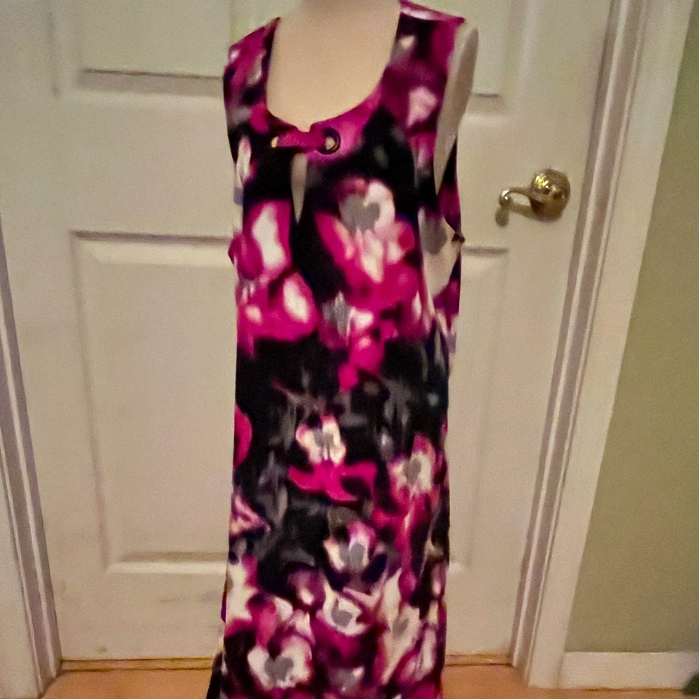 ALFANI, size 12, sleeveless, 100% Polyester midi dress in black and pink…